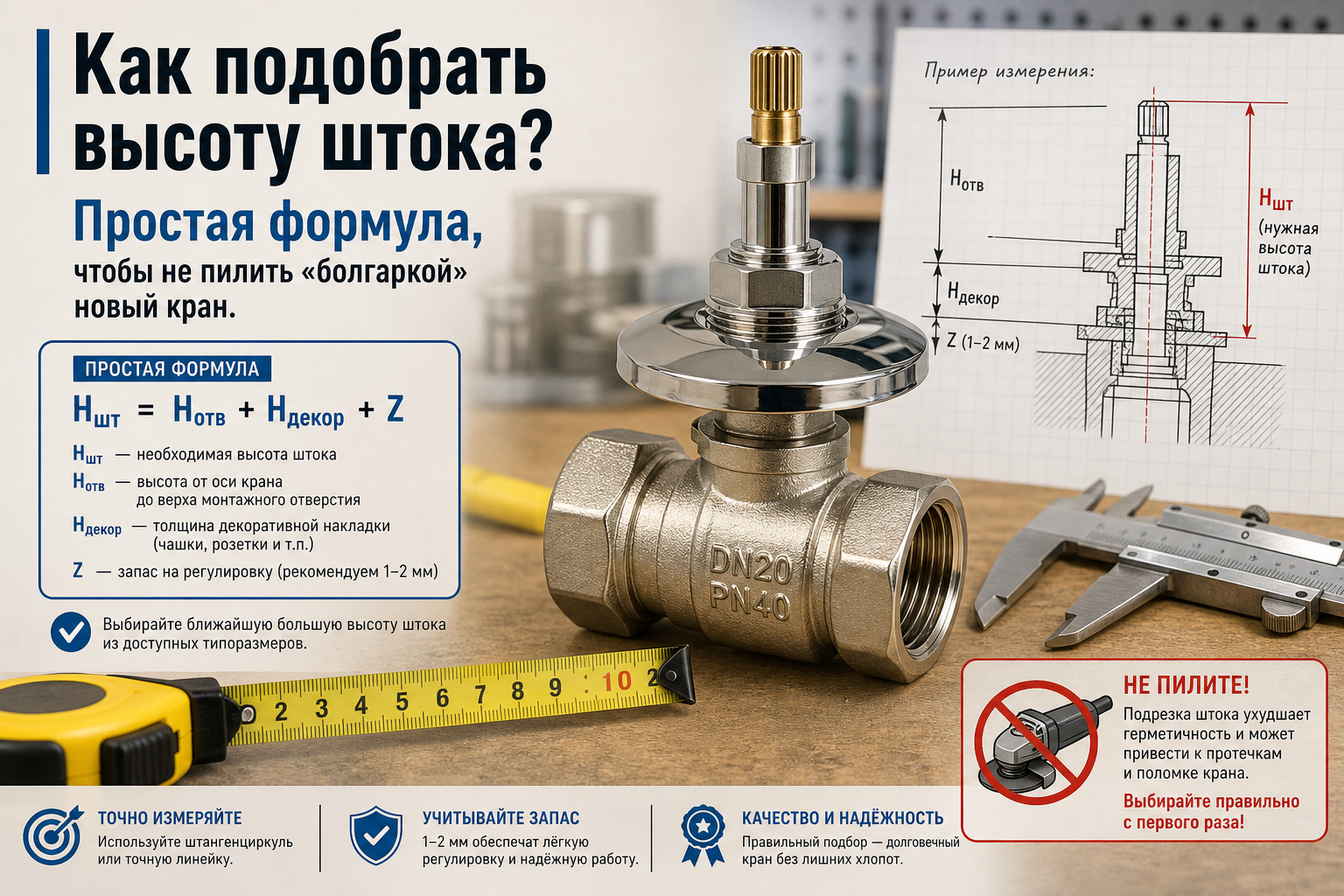 выбор высоты штока крана